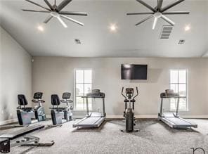 exercise room with baseboards and a wealth of natural light