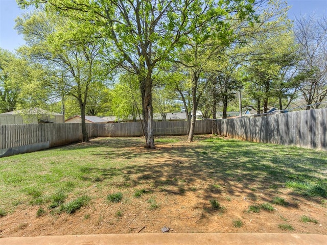 view of yard featuring a fenced backyard