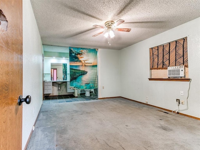 901 Richmond St, Yukon, OK 73099 - unfurnished living room with cooling unit, carpet flooring, a textured ceiling, and ceiling fan