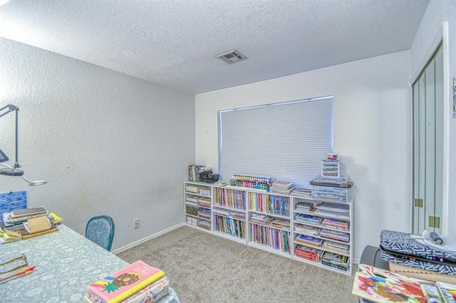 3003 River Oaks Dr Unit 215, Norman, OK 73072 - office area featuring a textured ceiling, carpet flooring, a textured wall, and baseboards