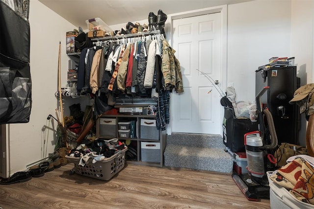 walk in closet featuring wood finished floors