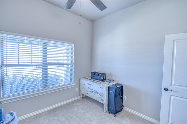 9328 NW 118th St, Yukon, OK 73099 - interior space featuring ceiling fan, light carpet, and baseboards