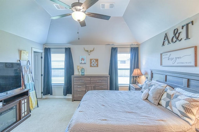 9328 NW 118th St, Yukon, OK 73099 - carpeted bedroom with visible vents, baseboards, and vaulted ceiling