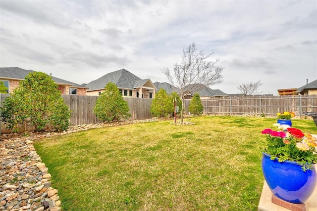 view of yard with a fenced backyard