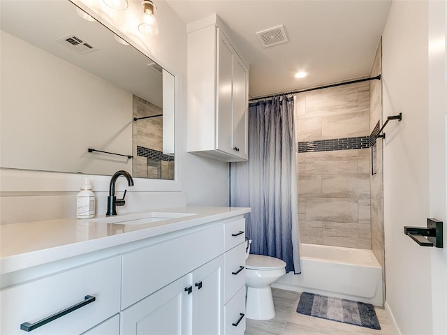 3532 Paso Robles Ter, Edmond, OK 73034 - bathroom with visible vents, toilet, shower / bath combo with shower curtain, and vanity