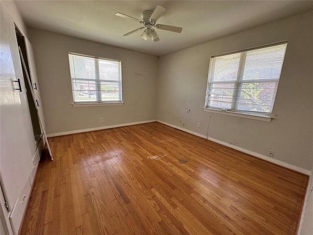 4445 NW 19th St, Oklahoma City, OK 73107 - spare room featuring light wood-style flooring, a wealth of natural light, ceiling fan, and baseboards