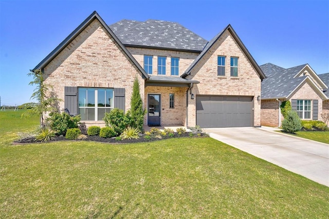101 Pont Neuf Ct, Edmond, OK 73034 - craftsman house with a garage, a front yard, concrete driveway, and brick siding