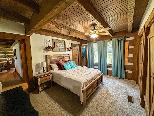 31230 N County Road 3170, Elmore City, OK 73433 - bedroom featuring beamed ceiling, visible vents, and wood ceiling