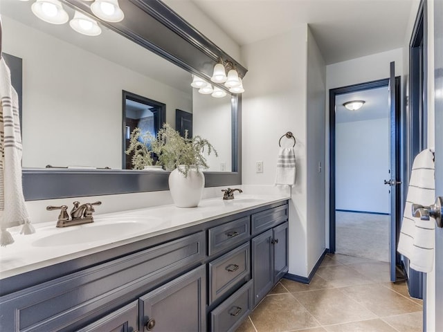 15213 Wilford Way, Edmond, OK 73013 - full bath with tile patterned flooring, double vanity, and a sink