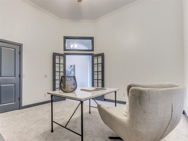 15213 Wilford Way, Edmond, OK 73013 - office space featuring baseboards, ornamental molding, and carpet floors