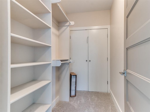 walk in closet with carpet flooring