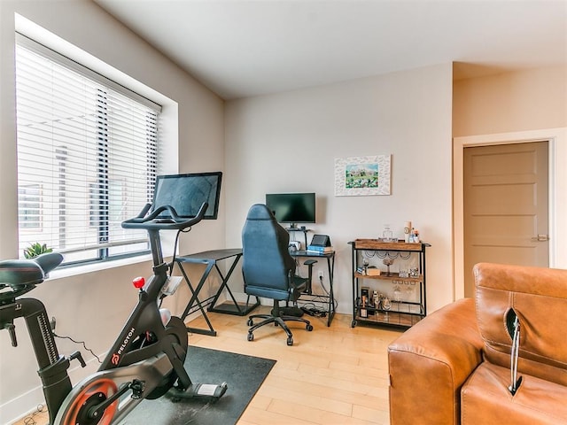workout area featuring wood finished floors
