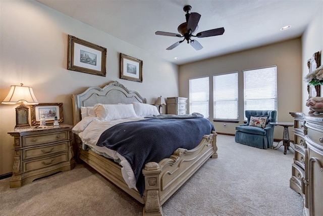 2293 Cottage Ln, Blanchard, OK 73010 - bedroom with light carpet and ceiling fan