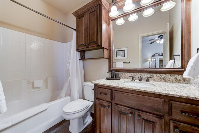 2293 Cottage Ln, Blanchard, OK 73010 - bathroom featuring vanity, shower / bath combination with curtain, and a ceiling fan