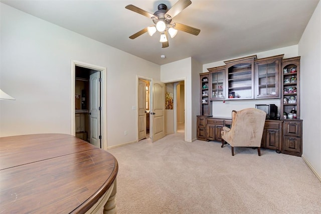 2293 Cottage Ln, Blanchard, OK 73010 - office featuring ceiling fan, light colored carpet, and built in study area