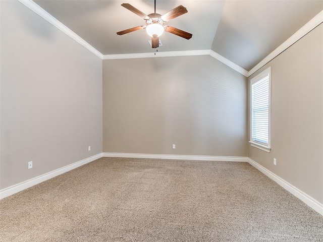 13340 Greenscape Rd, Piedmont, OK 73078 - carpeted spare room with ceiling fan, baseboards, ornamental molding, and lofted ceiling