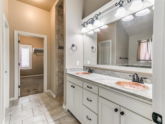 13340 Greenscape Rd, Piedmont, OK 73078 - full bathroom with a sink, tile patterned floors, double vanity, and baseboards