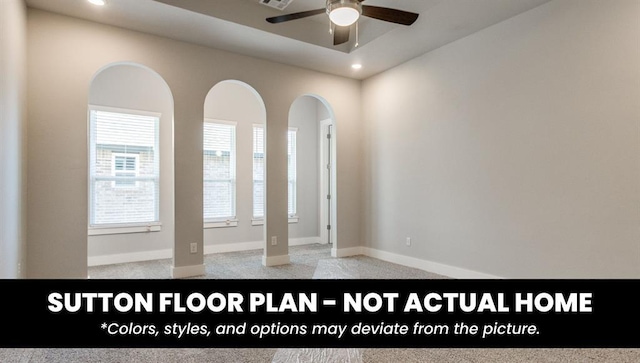 10000 Calypso Way, Yukon, OK 73099 - spare room featuring recessed lighting, a ceiling fan, and arched walkways
