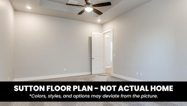 10000 Calypso Way, Yukon, OK 73099 - carpeted empty room with a ceiling fan, recessed lighting, and a raised ceiling