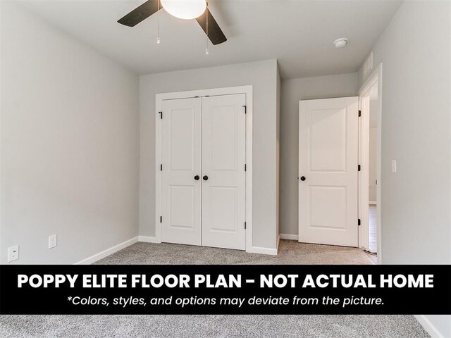 1116 SW 139th St, Oklahoma City, OK 73170 - unfurnished bedroom with a closet, light colored carpet, baseboards, and ceiling fan