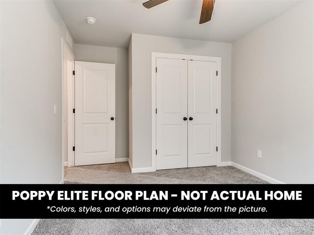 1116 SW 139th St, Oklahoma City, OK 73170 - unfurnished bedroom with a closet, carpet flooring, baseboards, and a ceiling fan