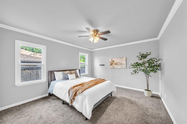 2736 Pembroke Ter, Oklahoma City, OK 73116 - carpeted bedroom featuring ceiling fan, baseboards, and crown molding