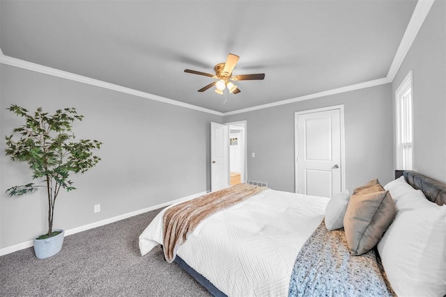 2736 Pembroke Ter, Oklahoma City, OK 73116 - carpeted bedroom featuring ceiling fan, baseboards, and crown molding