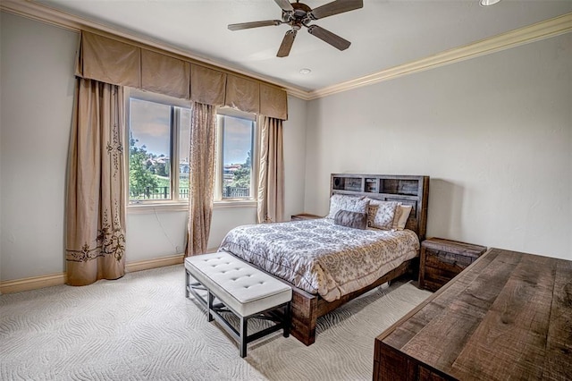 5100 Wisteria Dr, Oklahoma City, OK 73142 - bedroom featuring baseboards, a ceiling fan, crown molding, recessed lighting, and light colored carpet
