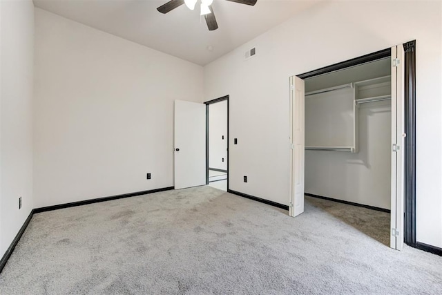 unfurnished bedroom with visible vents, carpet flooring, and baseboards