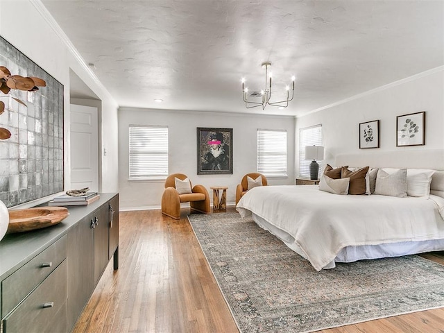 1804 Guilford Ln, Nichols Hills, OK 73120 - bedroom with ornamental molding, a notable chandelier, and multiple windows