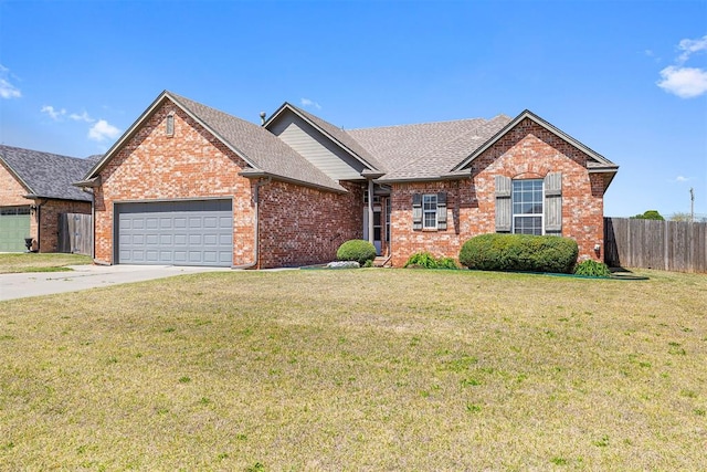 1240 Penny Ln, El Reno, OK 73036 - ranch-style house with brick siding, an attached garage, and fence