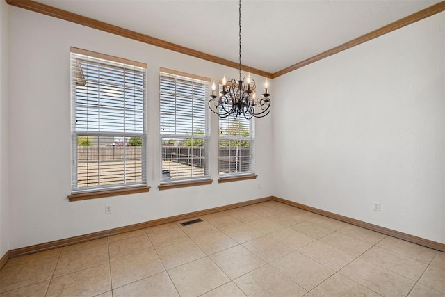 1240 Penny Ln, El Reno, OK 73036 - unfurnished room with crown molding, a chandelier, baseboards, and visible vents