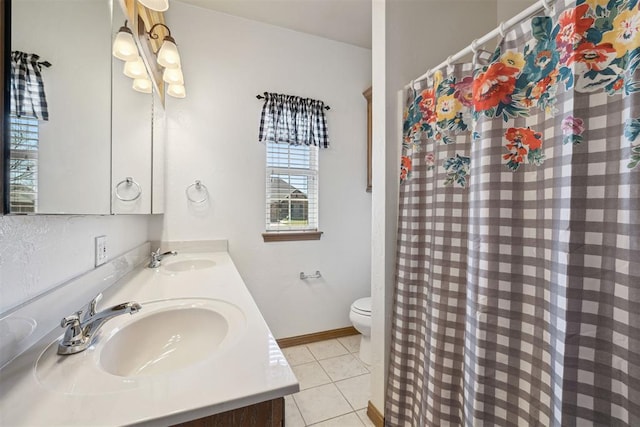 1240 Penny Ln, El Reno, OK 73036 - full bath with a sink, tile patterned flooring, toilet, and double vanity