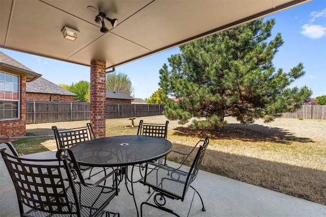 1240 Penny Ln, El Reno, OK 73036 - view of patio with a fenced backyard and outdoor dining area