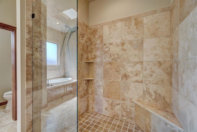 11016 Katie Beth Ln, Oklahoma City, OK 73170 - full bathroom featuring tiled shower, toilet, and a tub to relax in