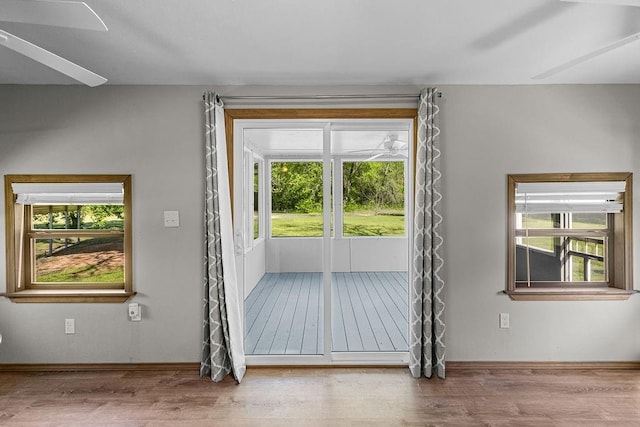 entryway featuring baseboards and wood finished floors