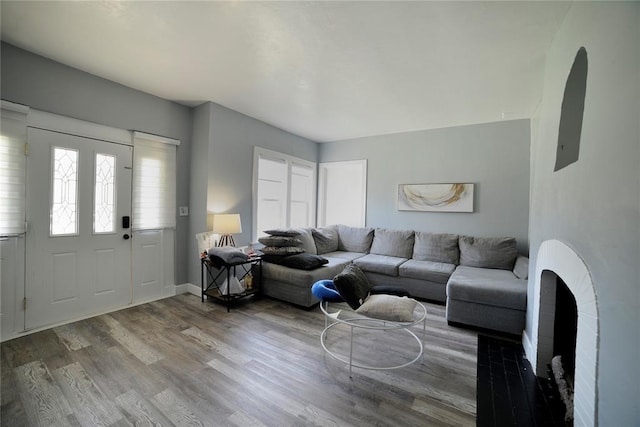 living room with wood finished floors