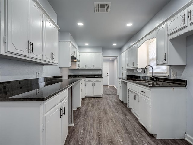 kitchen featuring white cabinets, a sink, and visible vents