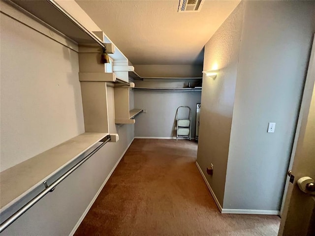 spacious closet featuring visible vents and carpet floors