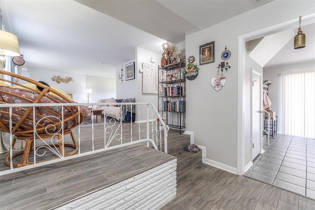 2428 SW 79th St, Oklahoma City, OK 73159 - staircase with baseboards and wood finished floors