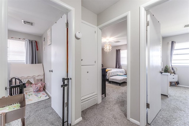2428 SW 79th St, Oklahoma City, OK 73159 - corridor featuring a wealth of natural light, visible vents, and carpet floors
