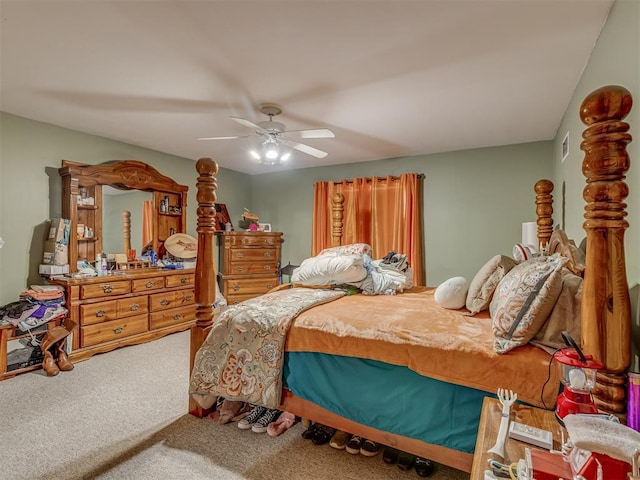 209 S 2nd Ave, Stroud, OK 74079 - carpeted bedroom featuring visible vents and ceiling fan