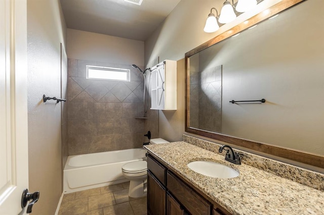 5800 SE 142nd St, Oklahoma City, OK 73165 - bathroom with toilet, vanity, tile patterned flooring, and  shower combination