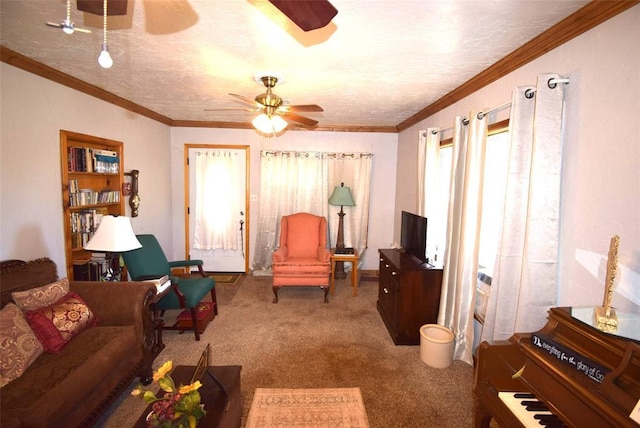605 SW 6th St, Lindsay, OK 73052 - living room featuring carpet floors and ceiling fan