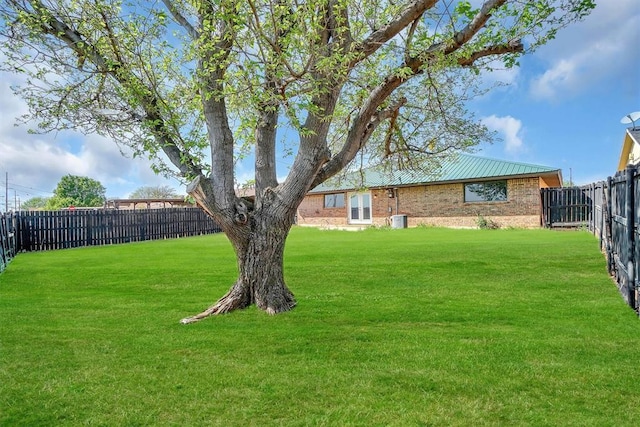 view of yard with a fenced backyard