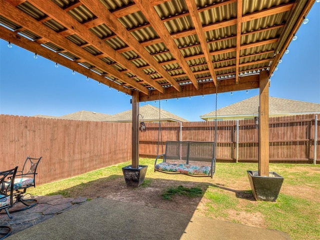 view of yard with a patio area and a fenced backyard