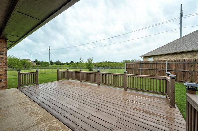 wooden deck featuring a fenced backyard and a yard