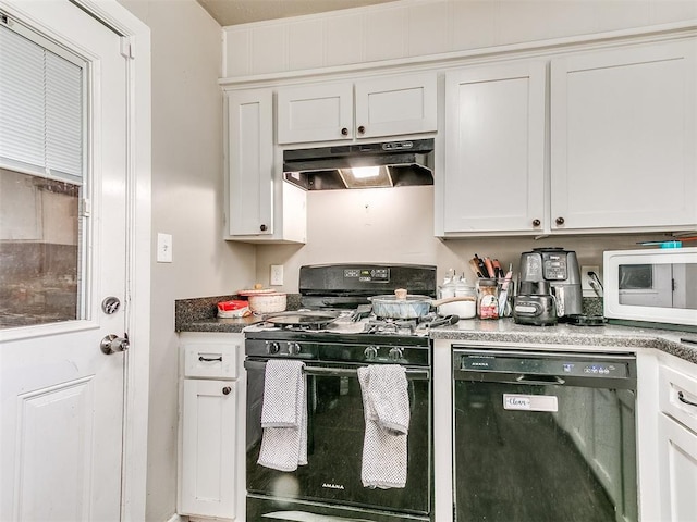 3205 S Madole Blvd, Oklahoma City, OK 73159 - kitchen with black appliances, under cabinet range hood, and white cabinetry