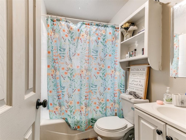 3205 S Madole Blvd, Oklahoma City, OK 73159 - bathroom with toilet, shower / bath combo with shower curtain, and vanity