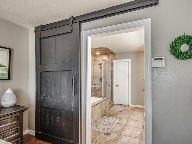 7 Kaross Dr, Shawnee, OK 74801 - bathroom featuring tiled shower, a relaxing tiled tub, and tile patterned flooring